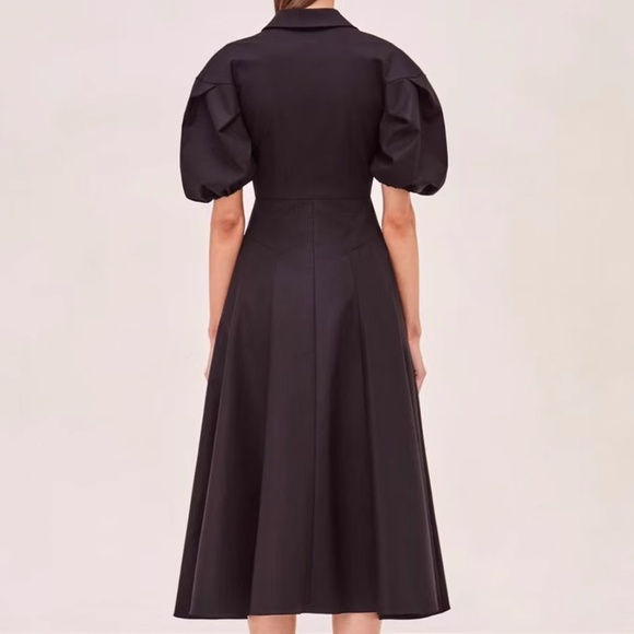 Alexis Amilya Puff-Sleeve Fit & Flare Midi Shirt Dress - Black - Picture 4 of 11